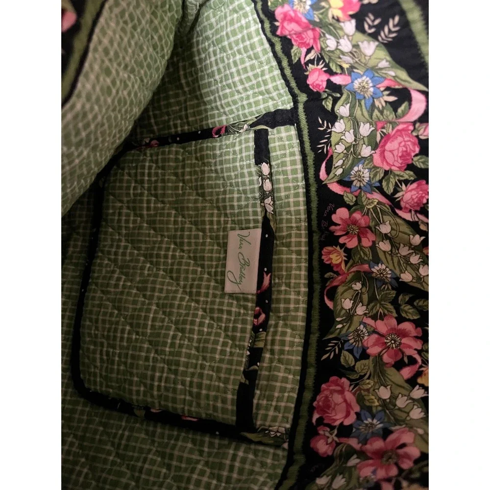 VTG Vera Bradley Quilted Tote Bag Floral Pink Bows Lily of the Valley Black - Picture 8 of 9